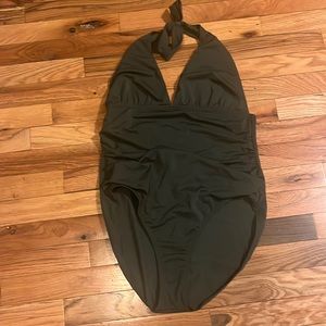 Flattering olive green size 16 one piece swim suit
